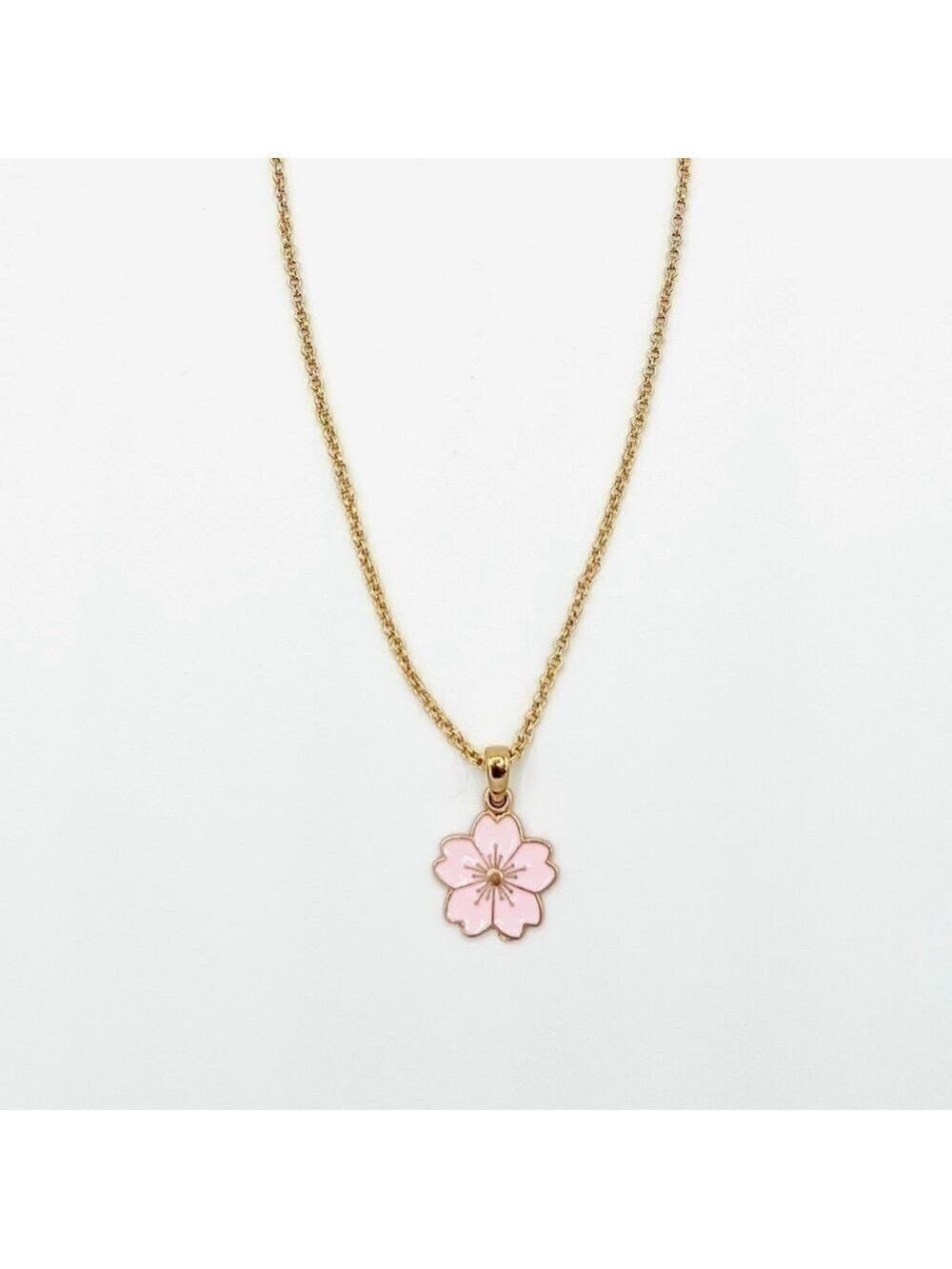 Gold Rope Chain With Sakura Cherry Blossom Enamel Charm.